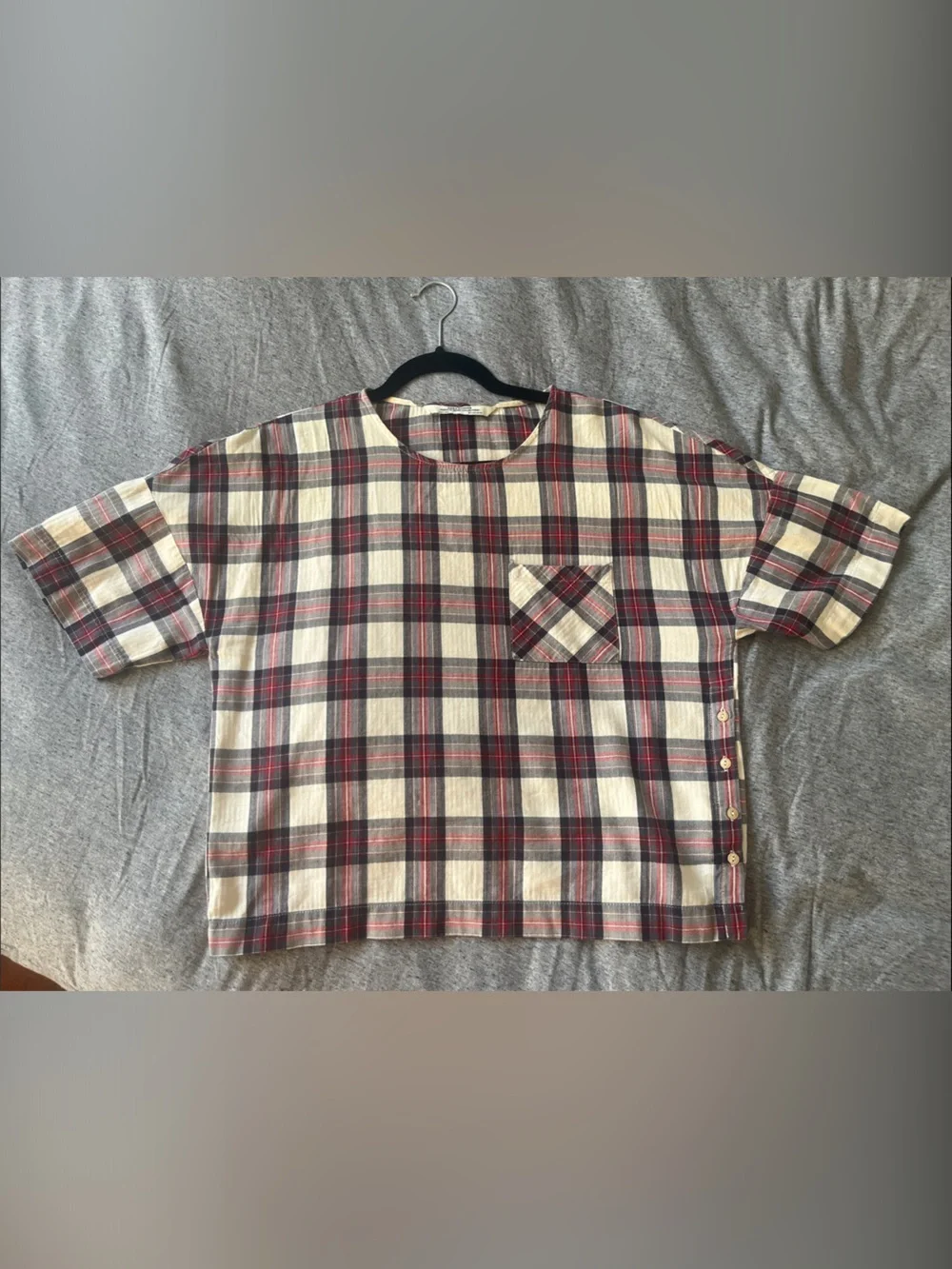Zara Woman Cream, Red & Navy Plaid Blouse S - Picture 1 of 4